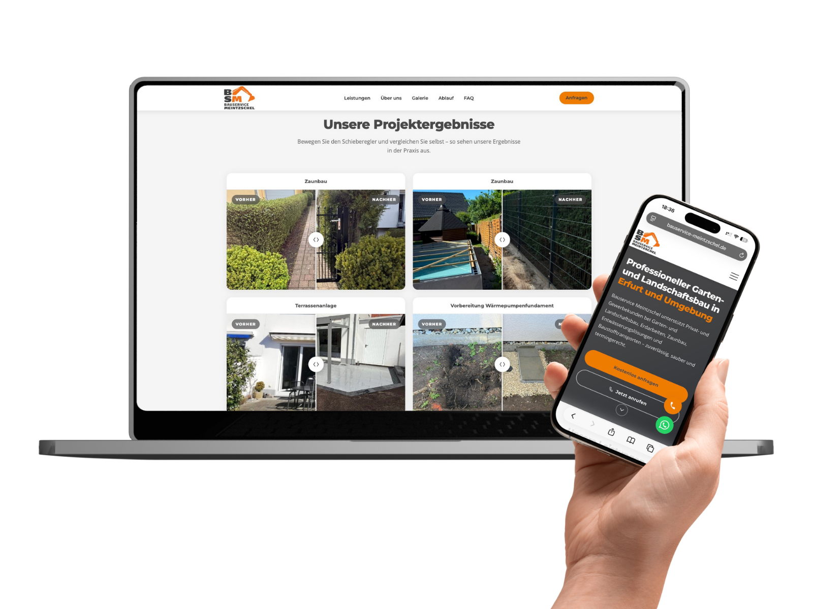 Bauservice-Meintzschel – Website Mockup auf Desktop, Tablet und Smartphone